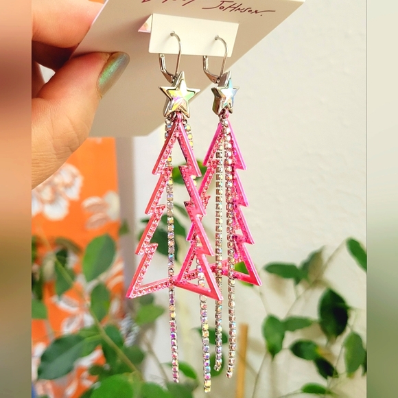 Betsey Johnson Rhinestone Christmas Tree Dangle Earrings - Picture 2 of 6